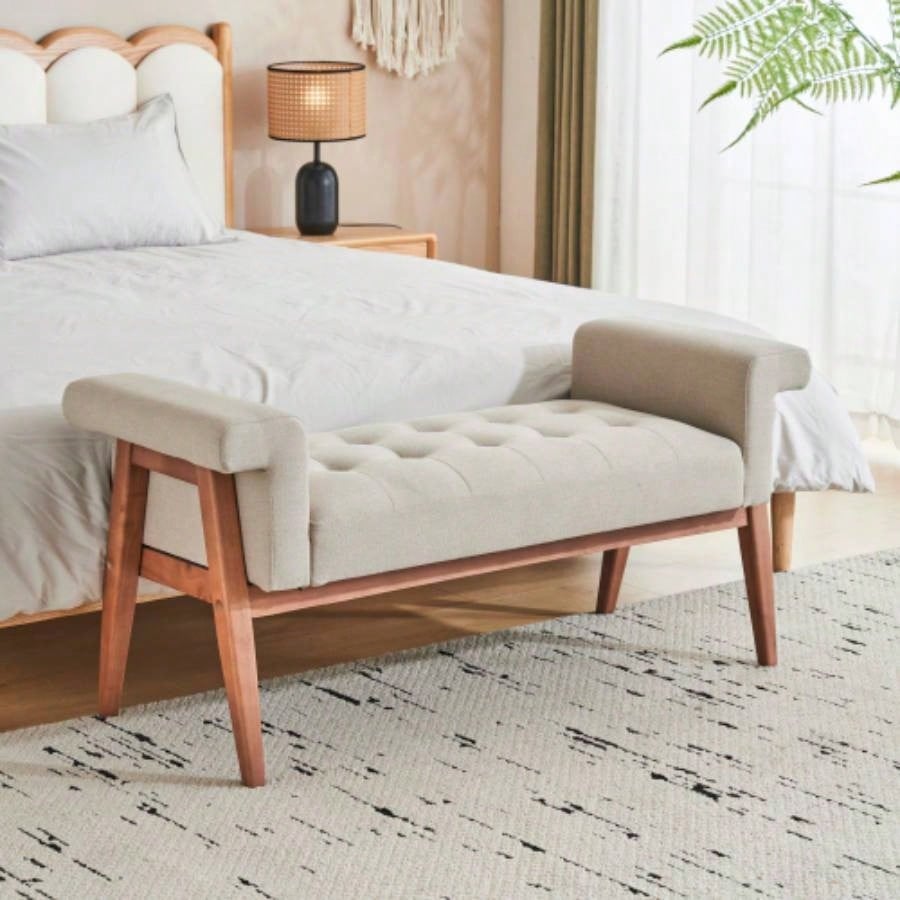 Elegant Beige Linen Tufted Ottoman: A Classic Comfort Statement
