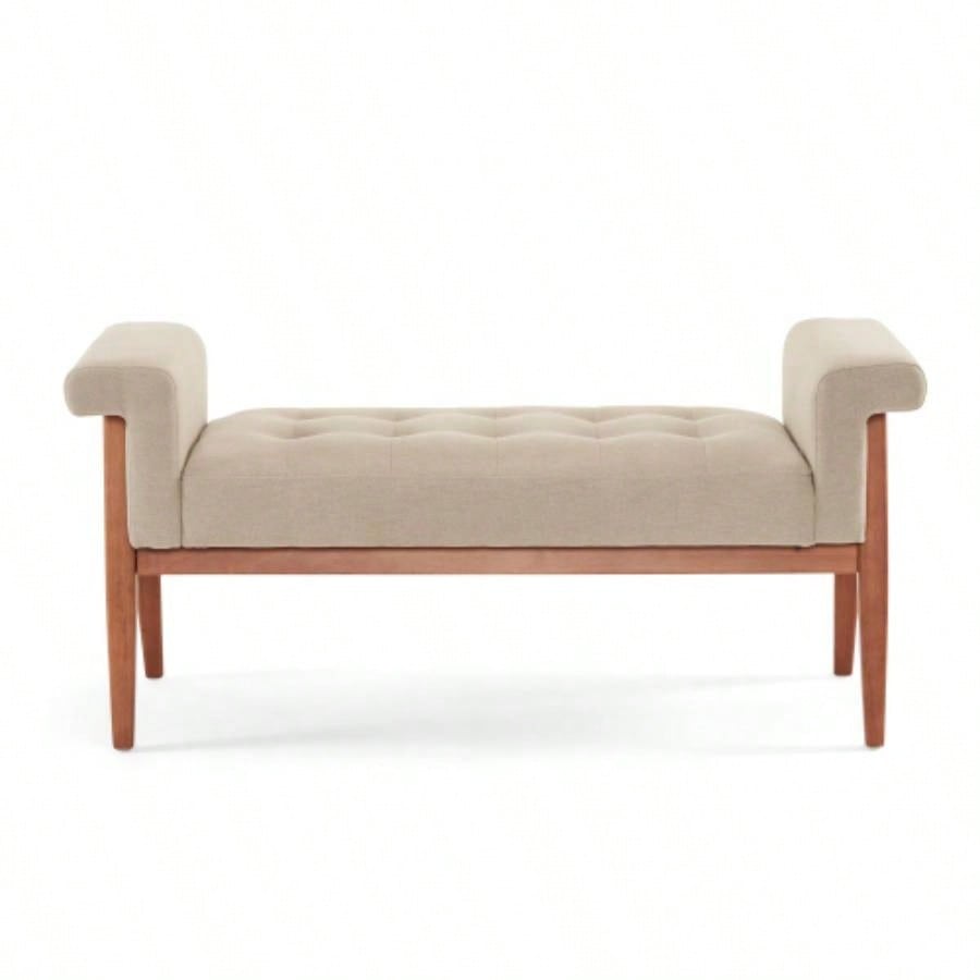 Elegant Beige Linen Tufted Ottoman: A Classic Comfort Statement