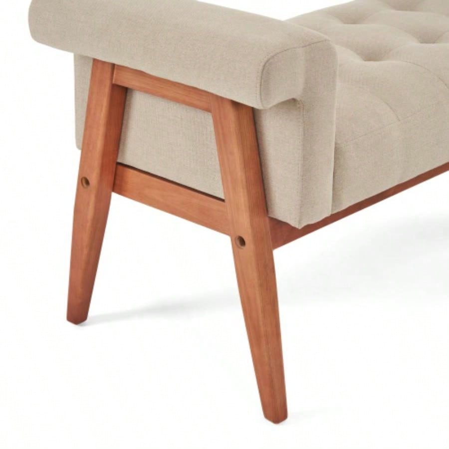 Elegant Beige Linen Tufted Ottoman: A Classic Comfort Statement