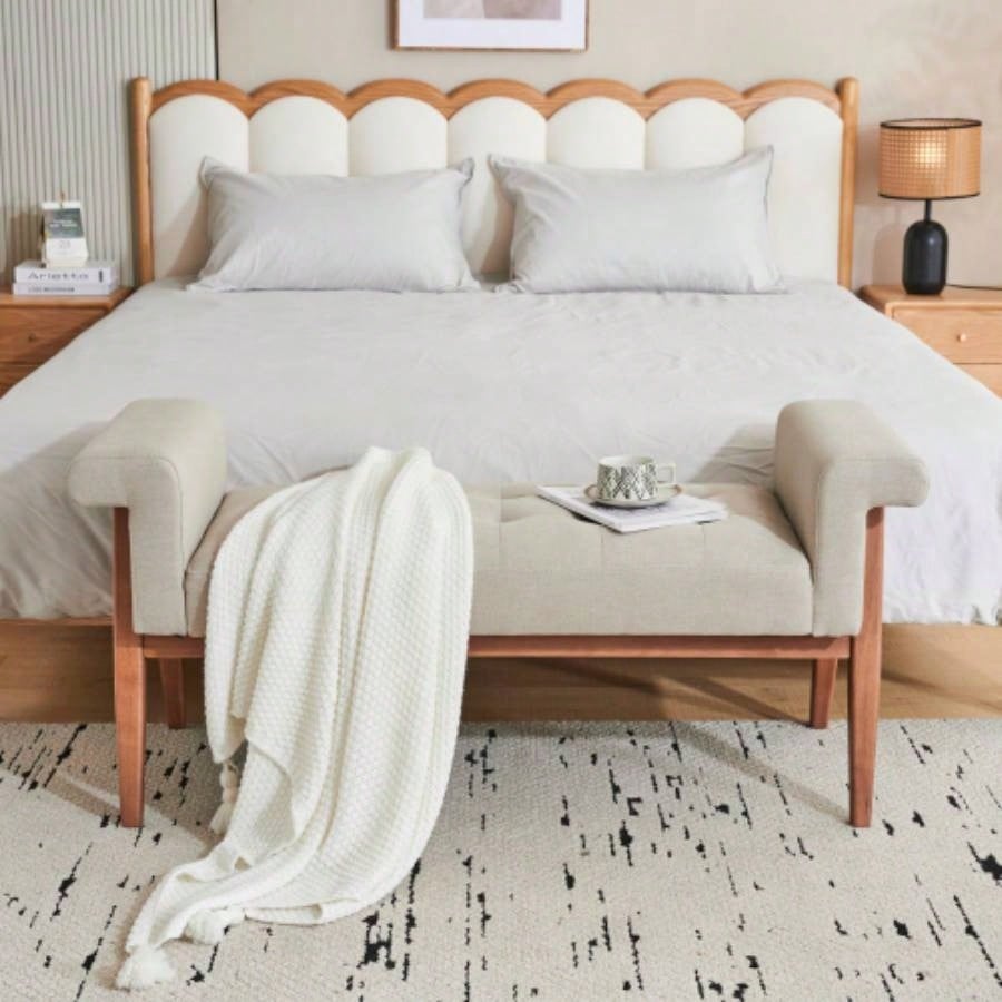 Elegant Beige Linen Tufted Ottoman: A Classic Comfort Statement