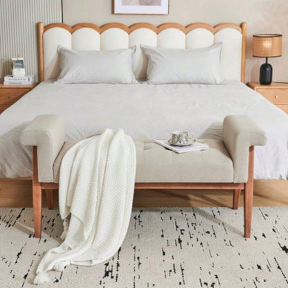 Elegant Beige Linen Tufted Ottoman: A Classic Comfort Statement