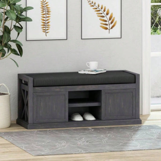 Storage with Acacia wood, Shoe with Padded Cushion, Entryway with 2 Doors Entryway, Living Room, Bedroom