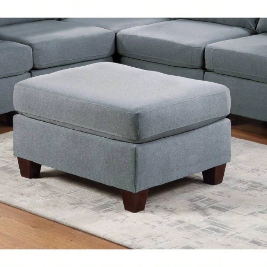 Living Room Furniture Cocktail Ottoman Linen Like Fabric 1pc Plush Ottoman Wooden