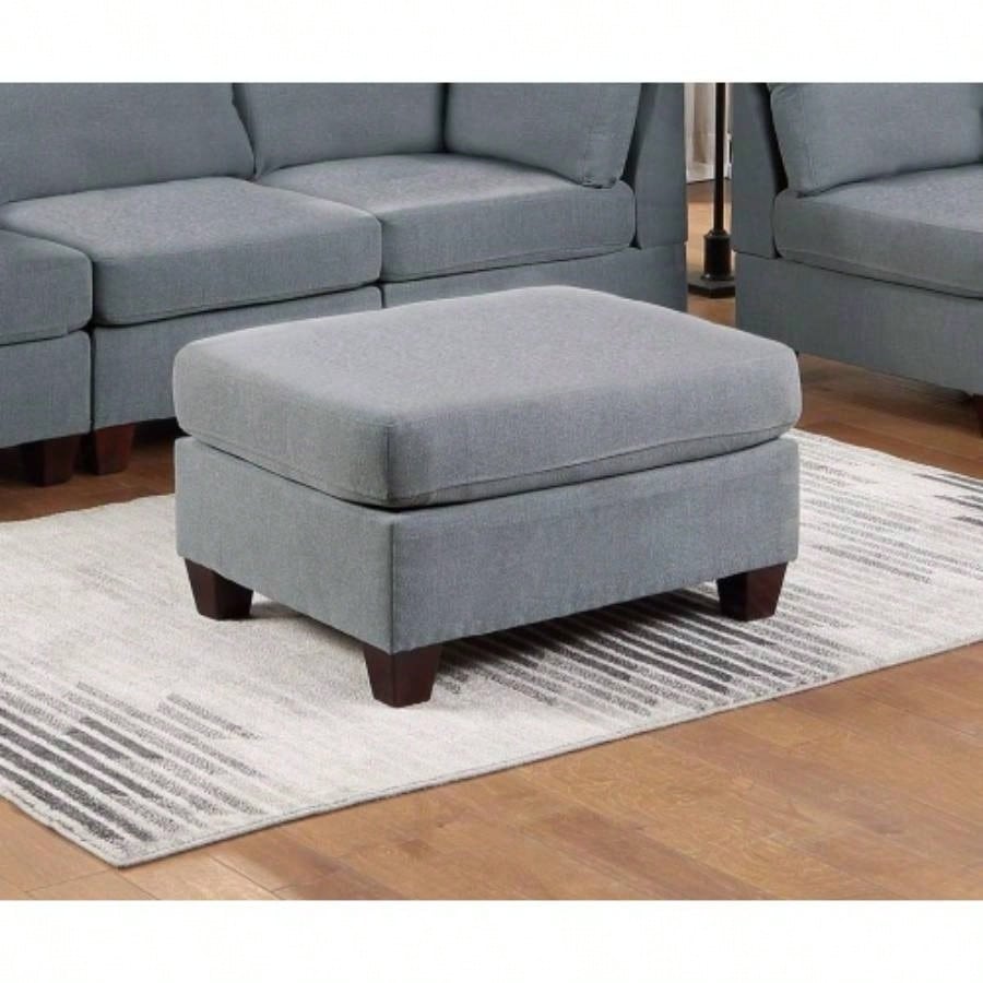 Living Room Furniture Cocktail Ottoman Linen Like Fabric 1pc Plush Ottoman Wooden