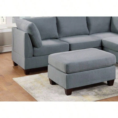 Living Room Furniture Cocktail Ottoman Linen Like Fabric 1pc Plush Ottoman Wooden