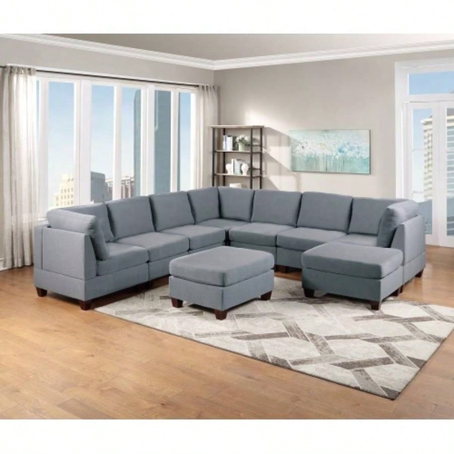 Living Room Furniture Cocktail Ottoman Linen Like Fabric 1pc Plush Ottoman Wooden