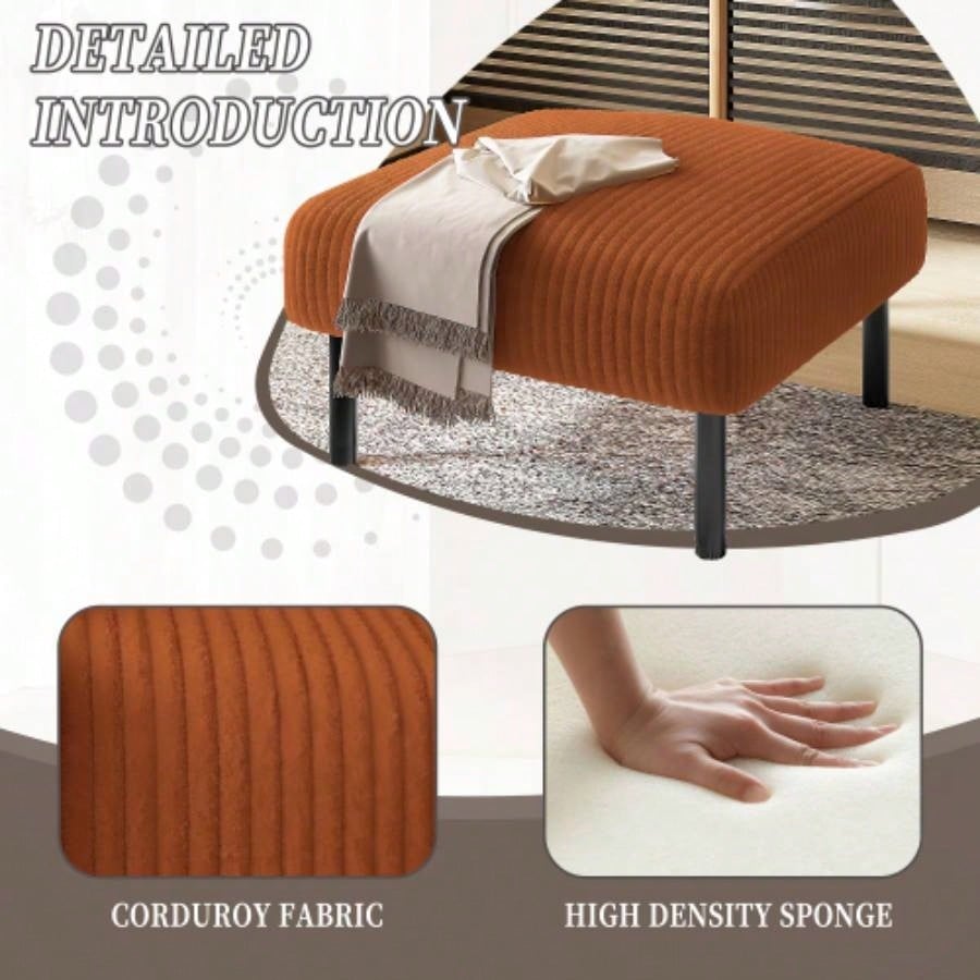UNITED WE WIN Small Ottoman Footstool with, Corduroy Fabric Ottoman Foot Stool with Soft Padded, Square Footstool Footstool Living Room