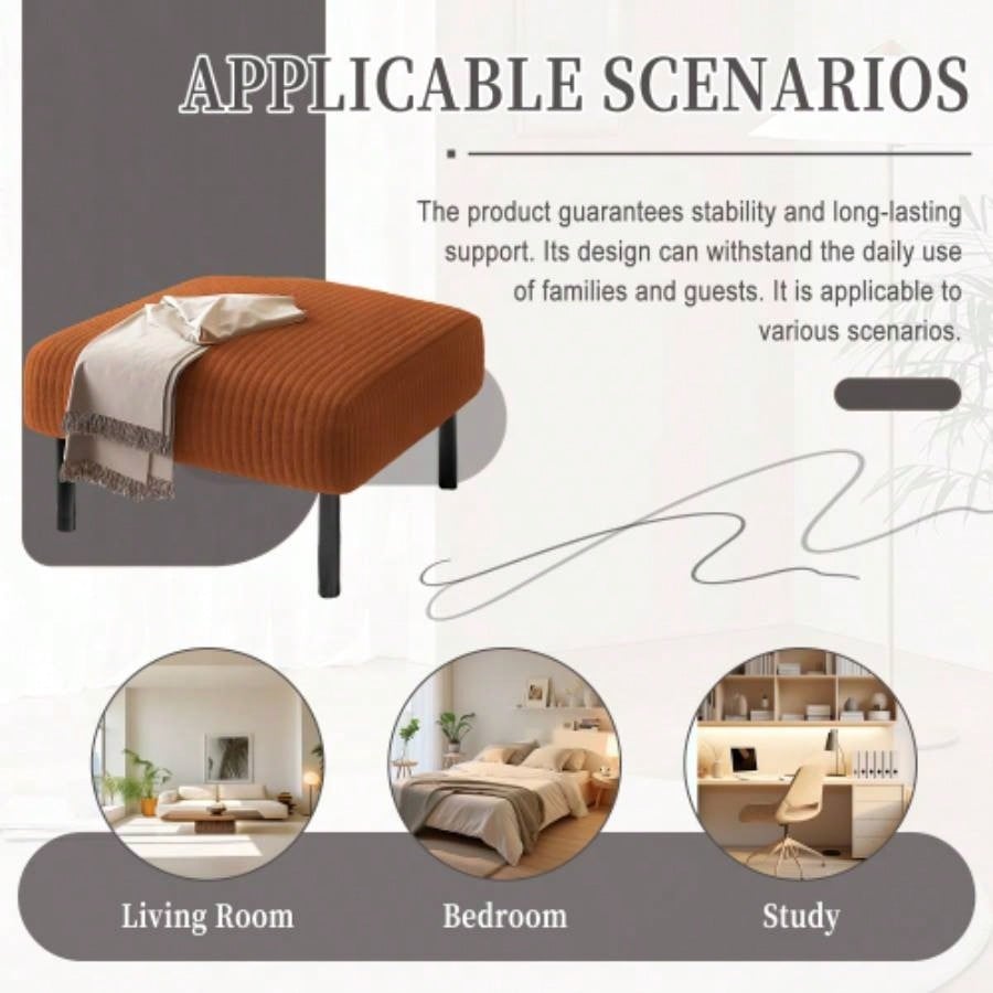 UNITED WE WIN Small Ottoman Footstool with, Corduroy Fabric Ottoman Foot Stool with Soft Padded, Square Footstool Footstool Living Room