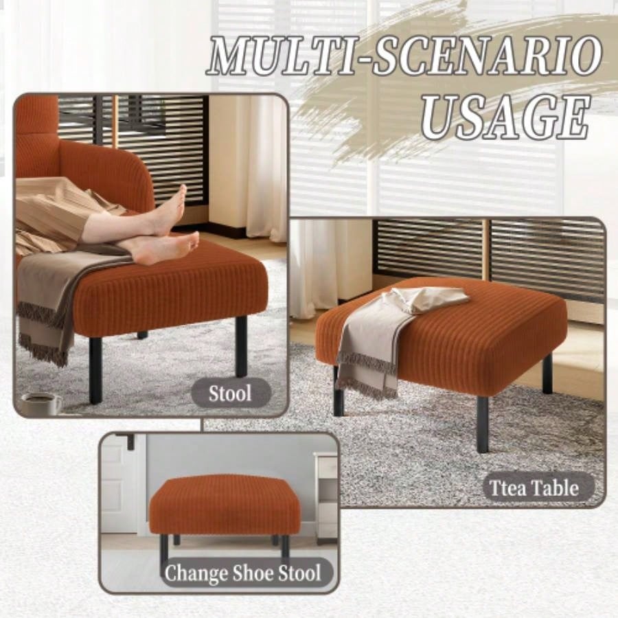 UNITED WE WIN Small Ottoman Footstool with, Corduroy Fabric Ottoman Foot Stool with Soft Padded, Square Footstool Footstool Living Room