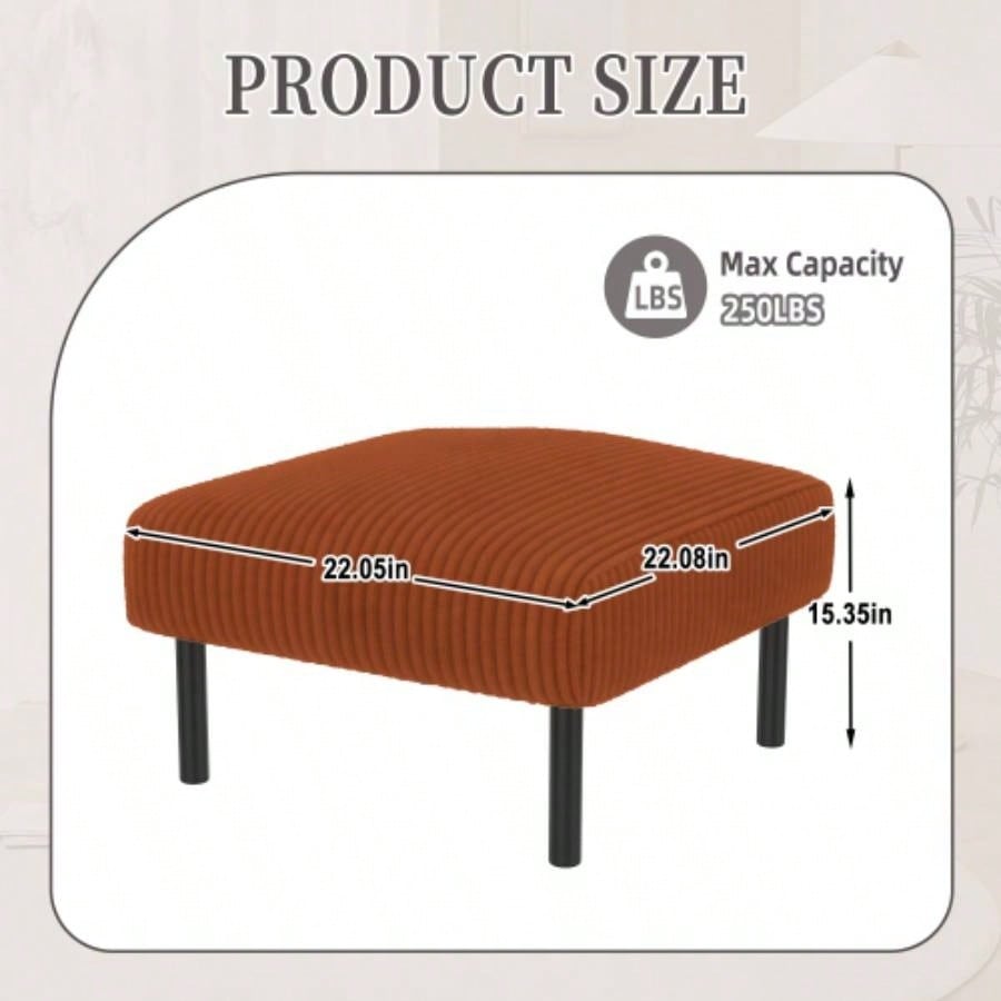 UNITED WE WIN Small Ottoman Footstool with, Corduroy Fabric Ottoman Foot Stool with Soft Padded, Square Footstool Footstool Living Room