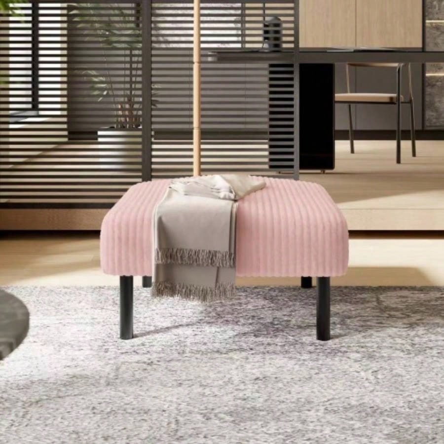 UNITED WE WIN Small Ottoman Footstool with, Corduroy Fabric Ottoman Foot Stool with Soft Padded, Square Footstool Footstool Living Room