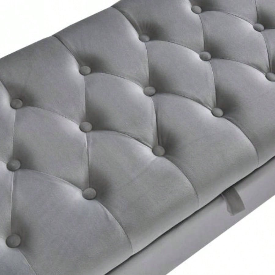 Fashion light Velvet Fabric Upholstered large storage rectangular Entryway, Bedroom end of Bed. foot of Bed, sofa living room. Gold feet stainless steel