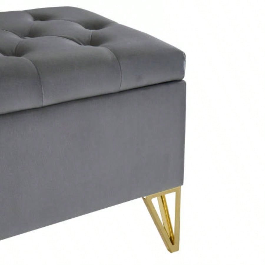 Fashion light Velvet Fabric Upholstered large storage rectangular Entryway, Bedroom end of Bed. foot of Bed, sofa living room. Gold feet stainless steel