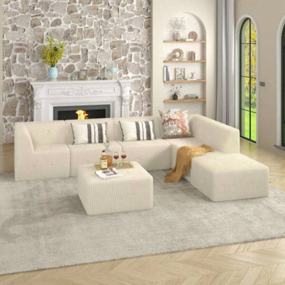 Ottoman sofa Compressed Sectional Sofa Modern Minimalist Style Corduroy Couch, Sleeper Sofa Living Room, Bedroom, Comfy Compressed Sofa Couch Space - Efficient Design - WHITE