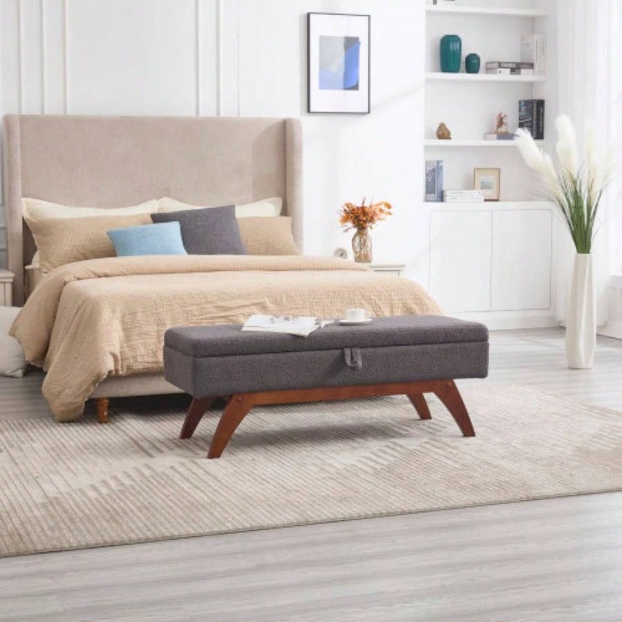 COOLMORE Teddy wool fabric, solid wood feet solid weighing, and bed end stool with storage function