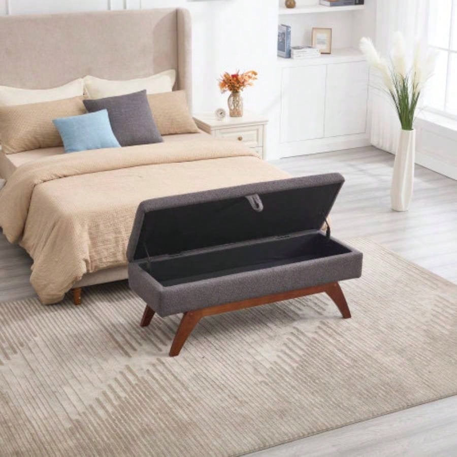 COOLMORE Teddy wool fabric, solid wood feet solid weighing, and bed end stool with storage function