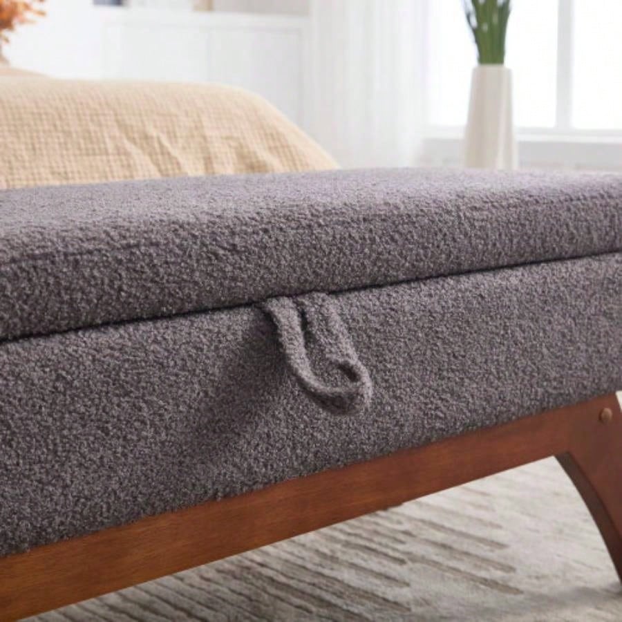 COOLMORE Teddy wool fabric, solid wood feet solid weighing, and bed end stool with storage function