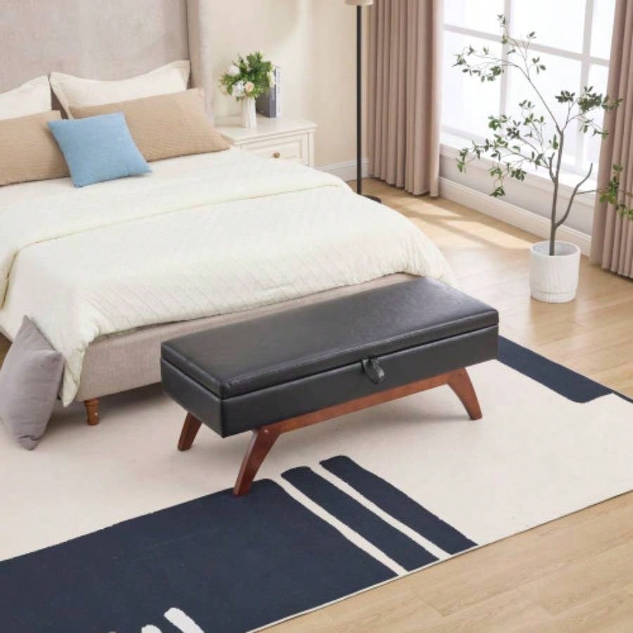 COOLMORE Teddy wool fabric, solid wood feet solid weighing, and bed end stool with storage function