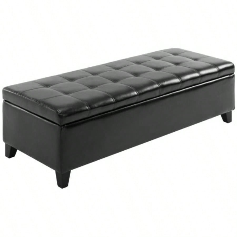 HOMCOM 51 Ottoman Storage, Faux Leather Storage Chest with Lift Top, Tufted Ottoman with Storage Living Room, Entryway, Black