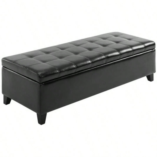 HOMCOM 51 Ottoman Storage, Faux Leather Storage Chest with Lift Top, Tufted Ottoman with Storage Living Room, Entryway, Black