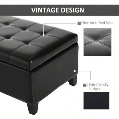 HOMCOM 51 Ottoman Storage, Faux Leather Storage Chest with Lift Top, Tufted Ottoman with Storage Living Room, Entryway, Black