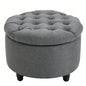 HOMCOM Round Linen - Fabric Storage Footstool Ottoman Button Tufted Footrest with Removable Lid,