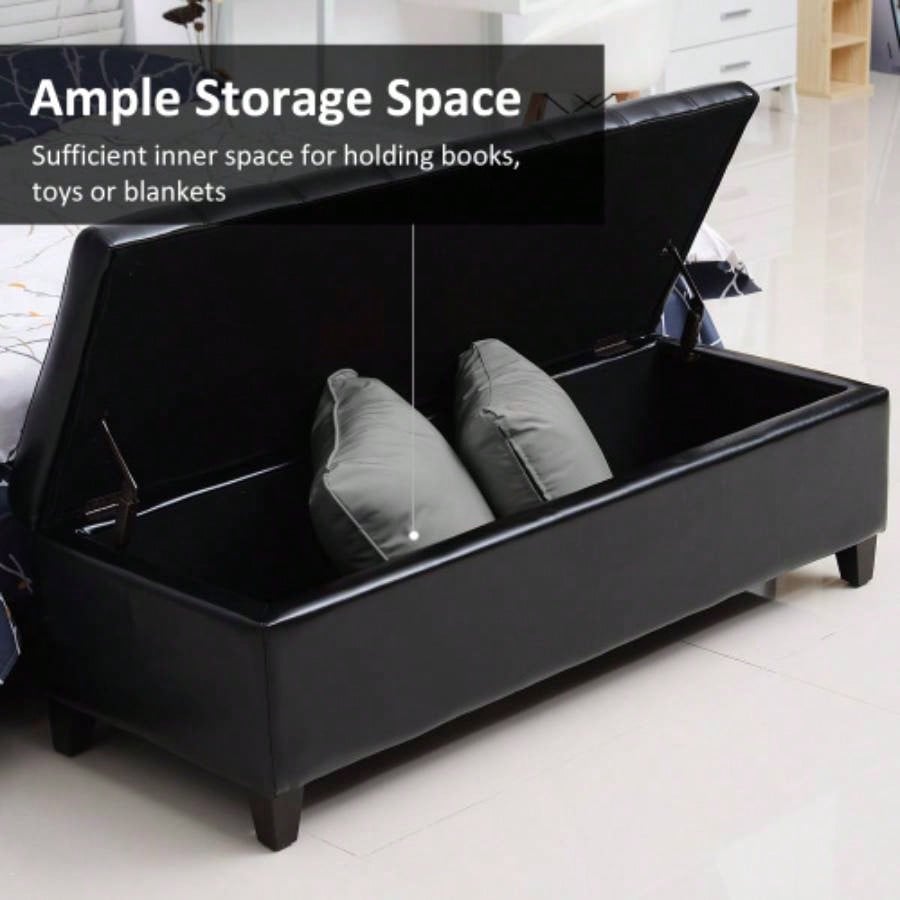 HOMCOM 51 Ottoman Storage, Faux Leather Storage Chest with Lift Top, Tufted Ottoman with Storage Living Room, Entryway, Black