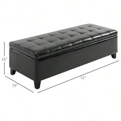 HOMCOM 51 Ottoman Storage, Faux Leather Storage Chest with Lift Top, Tufted Ottoman with Storage Living Room, Entryway, Black
