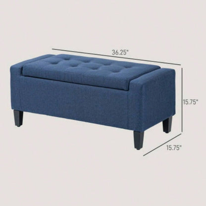 HOMCOM Storage Ottoman, Linen Upholstered Storage with Lift Top and Button Tufted Living Room, Dark Blue