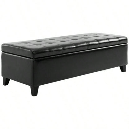 HOMCOM 51 Ottoman Storage, Faux Leather Storage Chest with Lift Top, Tufted Ottoman with Storage Living Room, Entryway, Black
