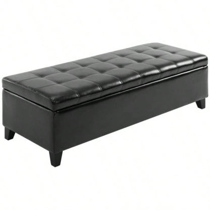HOMCOM 51 Ottoman Storage, Faux Leather Storage Chest with Lift Top, Tufted Ottoman with Storage Living Room, Entryway, Black