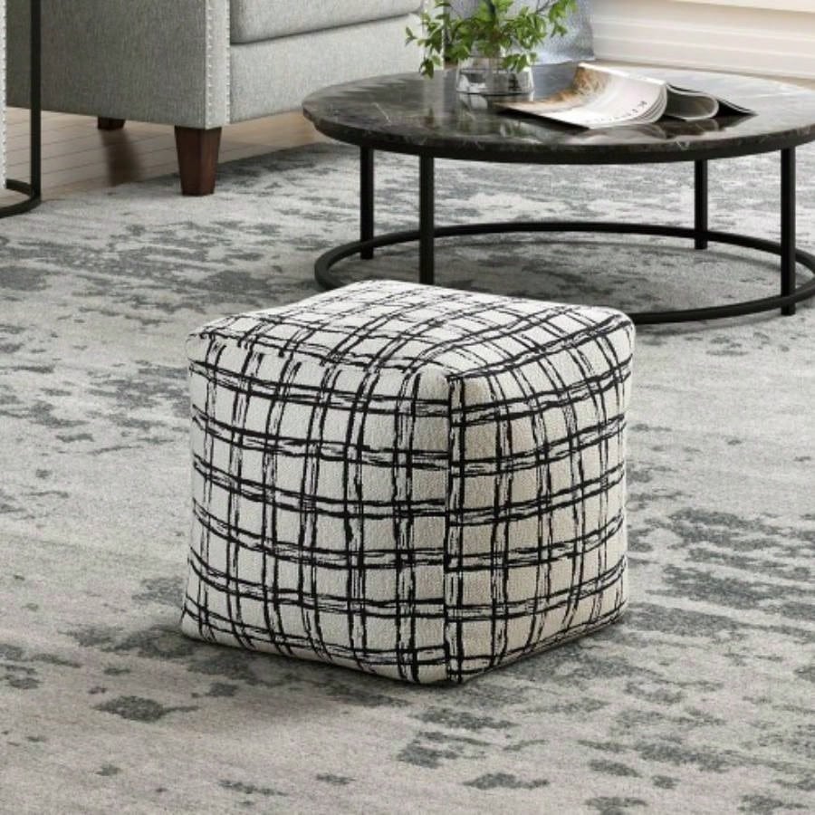 Square Pouf Plush Corduroy Fabric Upholstery Modern Ottoman, Footstool, Non - Slip Floor Pouf, Bean Bag Chair, 1pc Sitting Pouf