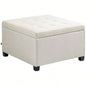 HOMCOM Fabric Tufted Storage Ottoman with Flip Top Lid, Metal Hinge and Stable Eucalyptus Wood Frame Living Room, Entryway, or Bedroom, Beige