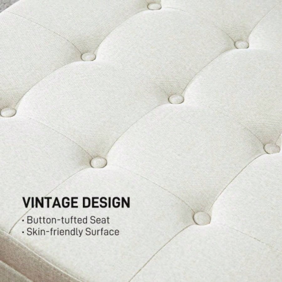 HOMCOM Fabric Tufted Storage Ottoman with Flip Top Lid, Metal Hinge and Stable Eucalyptus Wood Frame Living Room, Entryway, or Bedroom, Beige