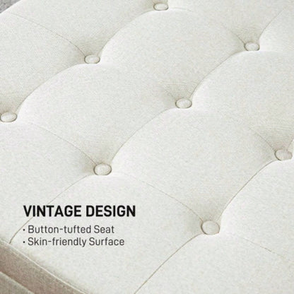 HOMCOM Fabric Tufted Storage Ottoman with Flip Top Lid, Metal Hinge and Stable Eucalyptus Wood Frame Living Room, Entryway, or Bedroom, Beige