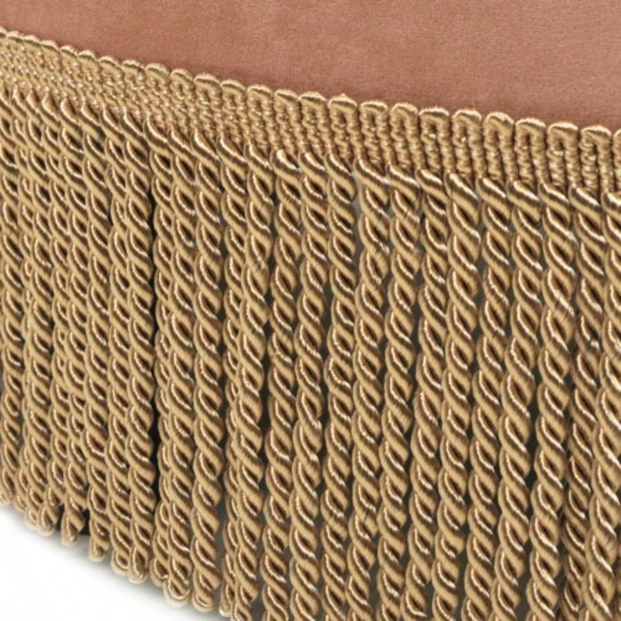Yolanda 24 Round Upholstered Accent Ottoman, Peach Orange Velvet with Gold Trim