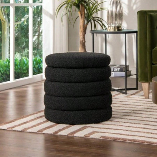 19 Oversized Round Storage Ottoman, Ebony Black Boucle