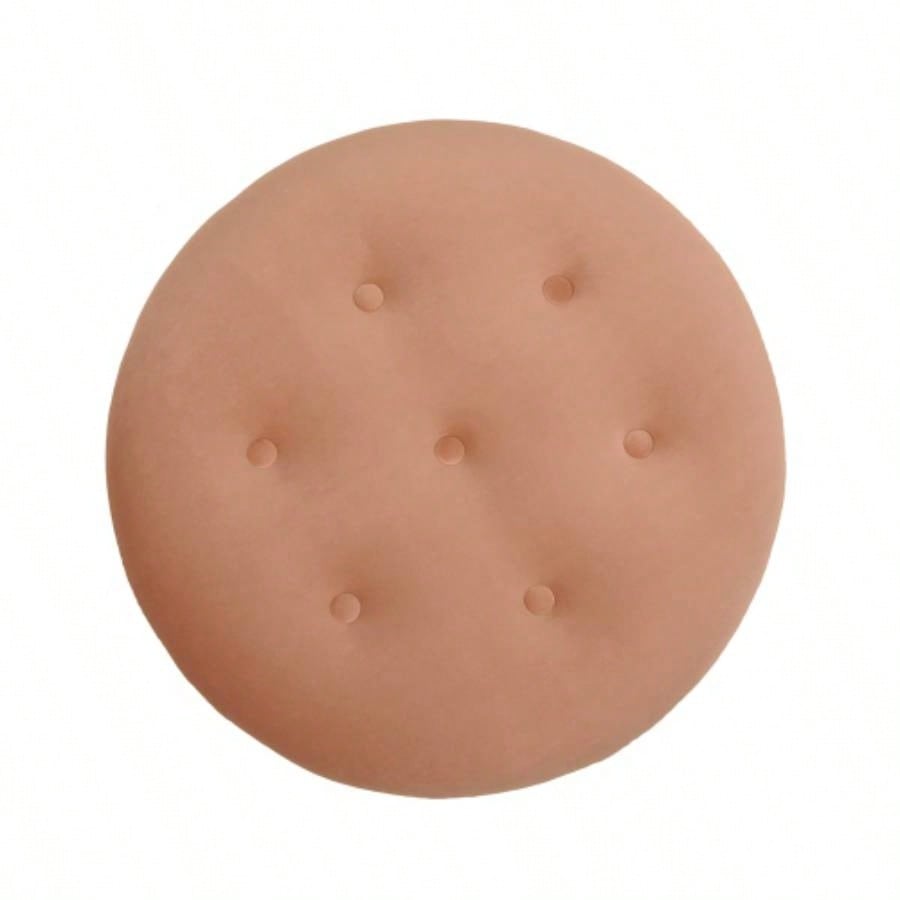 Yolanda 24 Round Upholstered Accent Ottoman, Peach Orange Velvet with Gold Trim