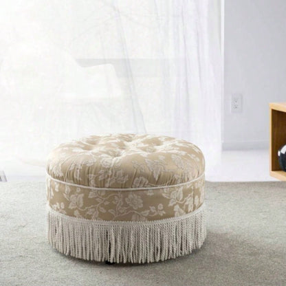 Yolanda 24 Round Upholstered Accent Ottoman, Peach Orange Velvet with Gold Trim