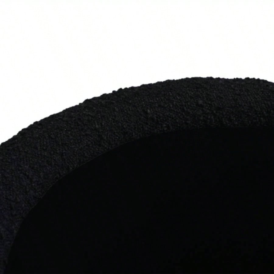 19 Oversized Round Storage Ottoman, Ebony Black Boucle