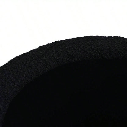 19 Oversized Round Storage Ottoman, Ebony Black Boucle