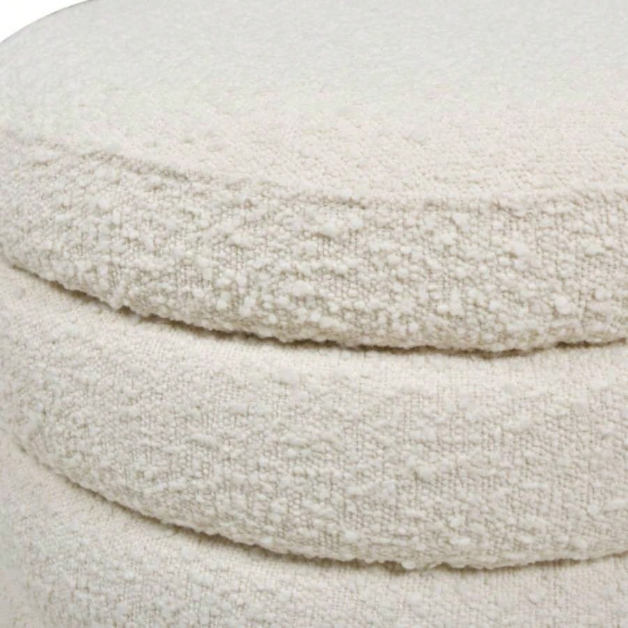 19 Oversized Round Storage Ottoman, Ivory White Boucle