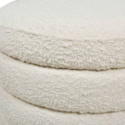 19 Oversized Round Storage Ottoman, Ivory White Boucle