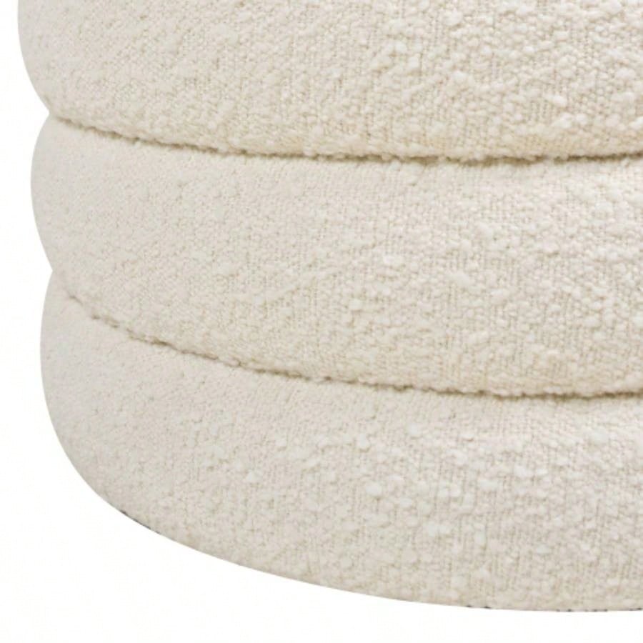 19 Oversized Round Storage Ottoman, Ivory White Boucle