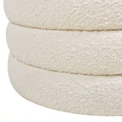 19 Oversized Round Storage Ottoman, Ivory White Boucle