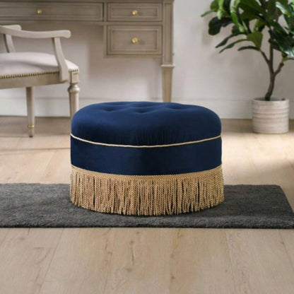 Yolanda 24 Round Upholstered Accent Ottoman, Peach Orange Velvet with Gold Trim