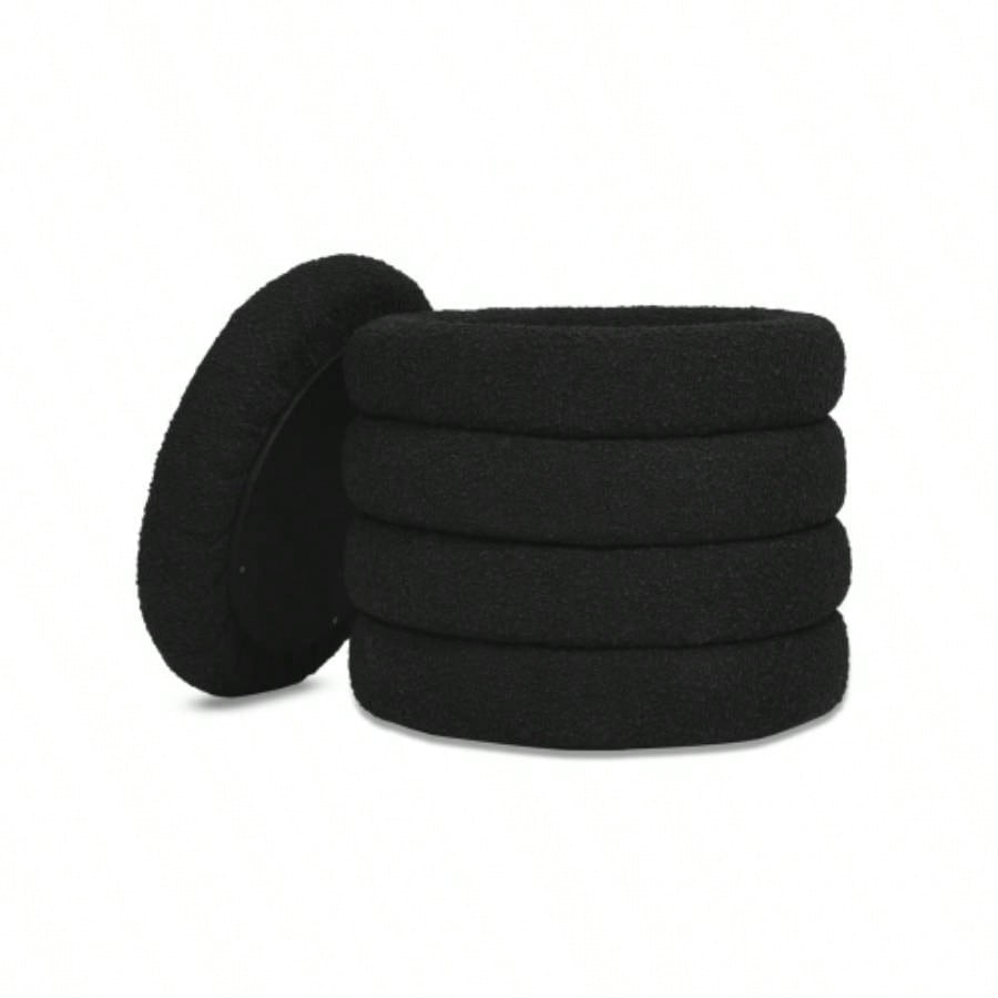 19 Oversized Round Storage Ottoman, Ebony Black Boucle