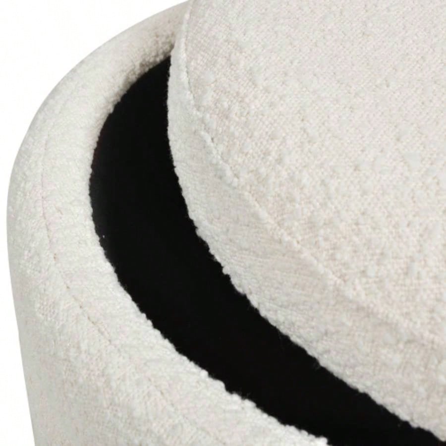 19 Oversized Round Storage Ottoman, Ivory White Boucle
