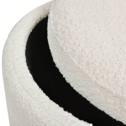 19 Oversized Round Storage Ottoman, Ivory White Boucle