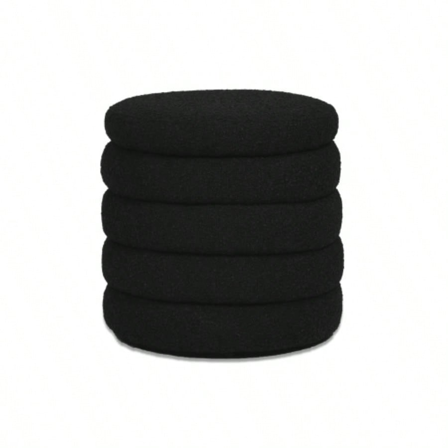 19 Oversized Round Storage Ottoman, Ebony Black Boucle